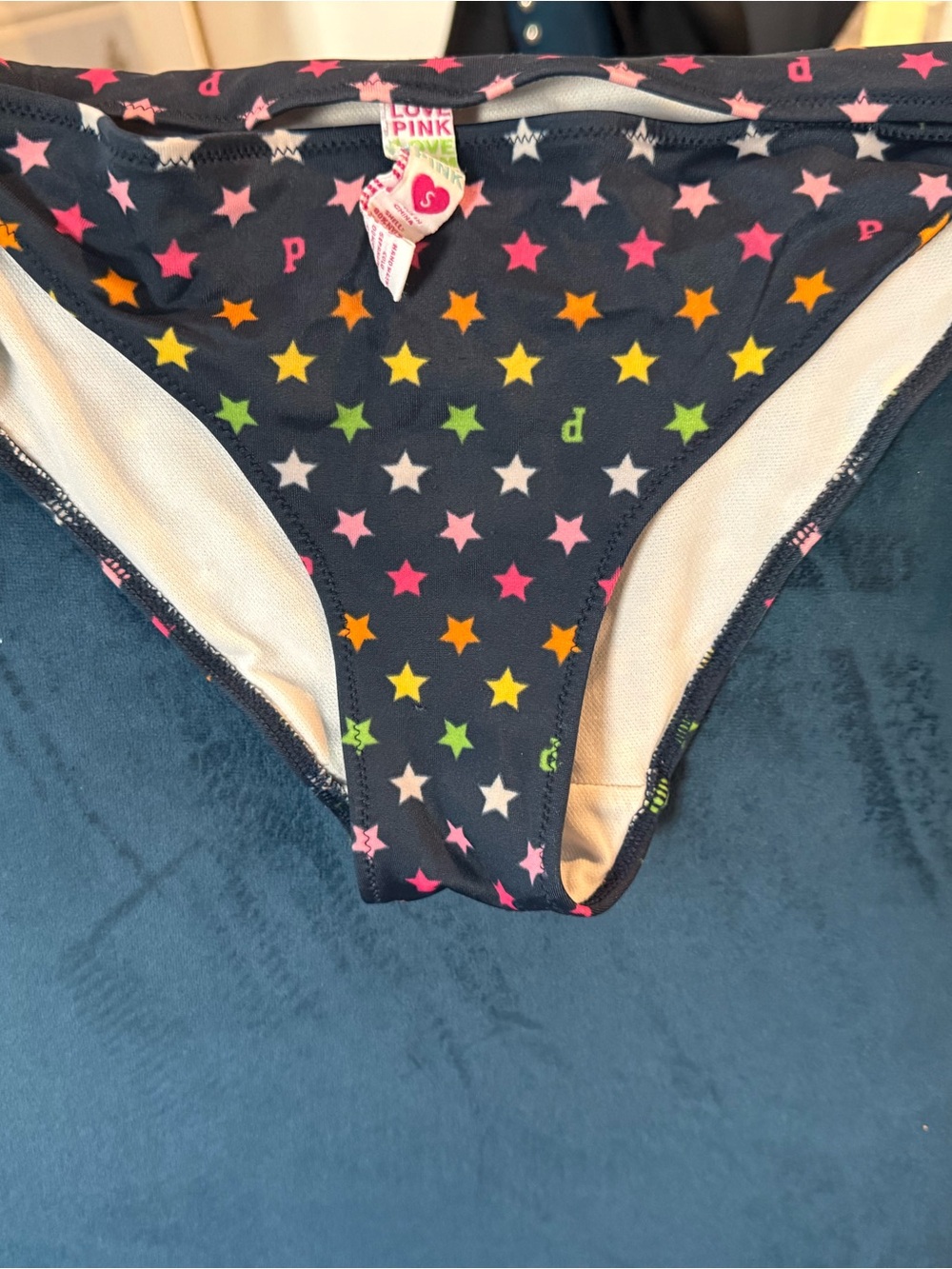 VS PINK Star Print Bikini Bottoms - Navy with Multicolor Stars